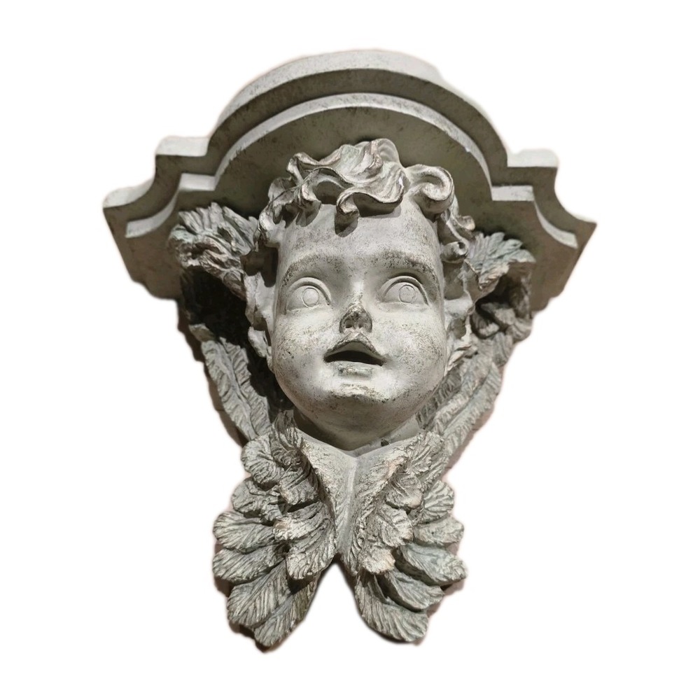 VTG Cherub Angel Wall Sconce  9" W,  5" W, 7.25" H Shelf Plaster‎ Cottagecore